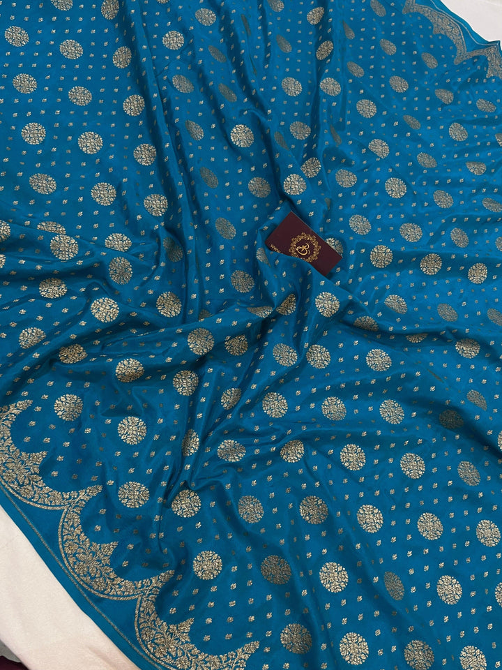 Rama Blue Pure Banarasi Khaddi Crepe Silk Saree - Aura Benaras