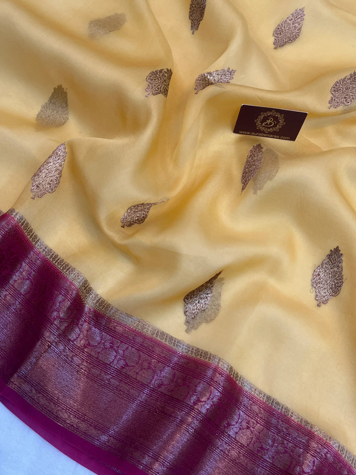 Beige Pure Kora Silk Handloom Banarasi Saree