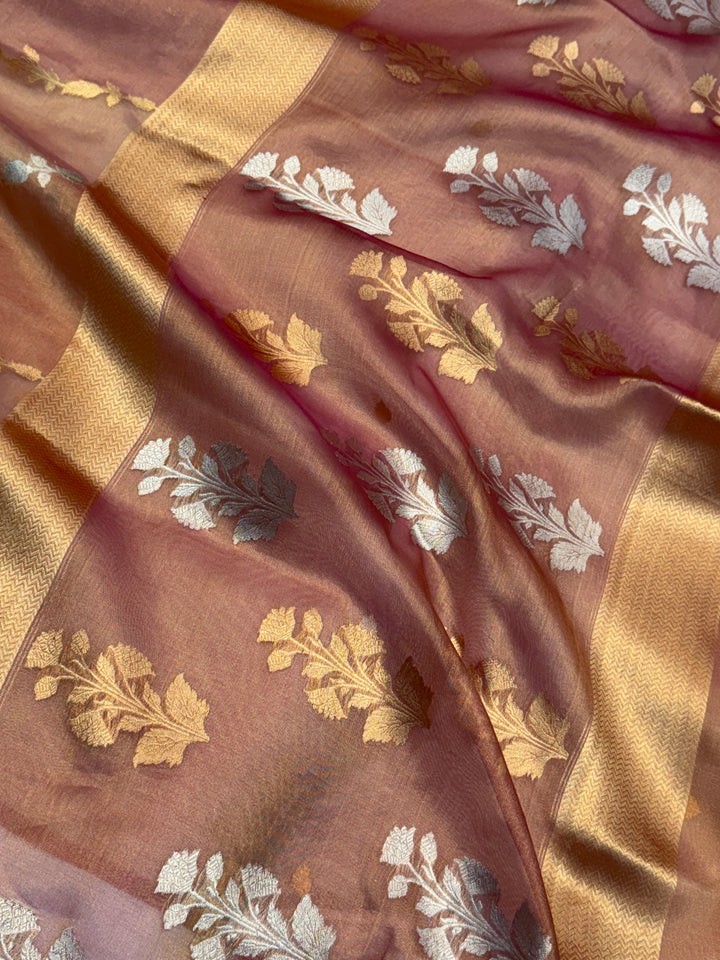Rose Pink Pure Tissue Silk Handloom Banarasi Saree