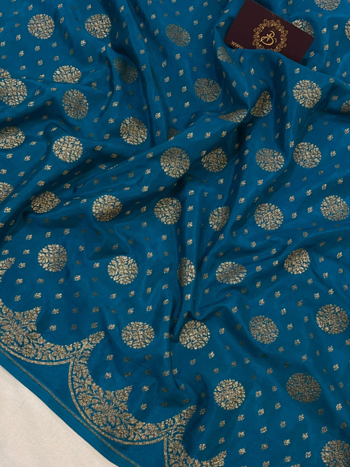 Rama Blue Pure Banarasi Khaddi Crepe Silk Saree - Aura Benaras