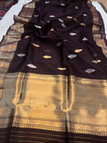 Coffee Brown Banarasi Handloom Kora Silk Saree - Aura Benaras