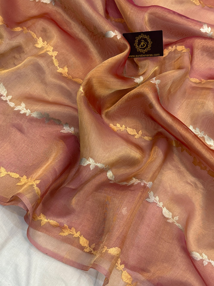 Rose Pink Pure Tissue Silk Handloom Banarasi Saree