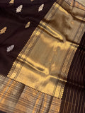 Coffee Brown Banarasi Handloom Kora Silk Saree - Aura Benaras