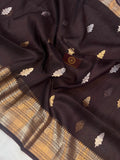 Coffee Brown Banarasi Handloom Kora Silk Saree - Aura Benaras