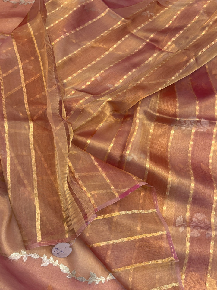 Rose Pink Pure Tissue Silk Handloom Banarasi Saree