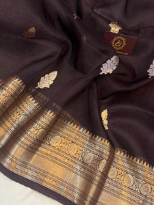 Coffee Brown Banarasi Handloom Kora Silk Saree - Aura Benaras