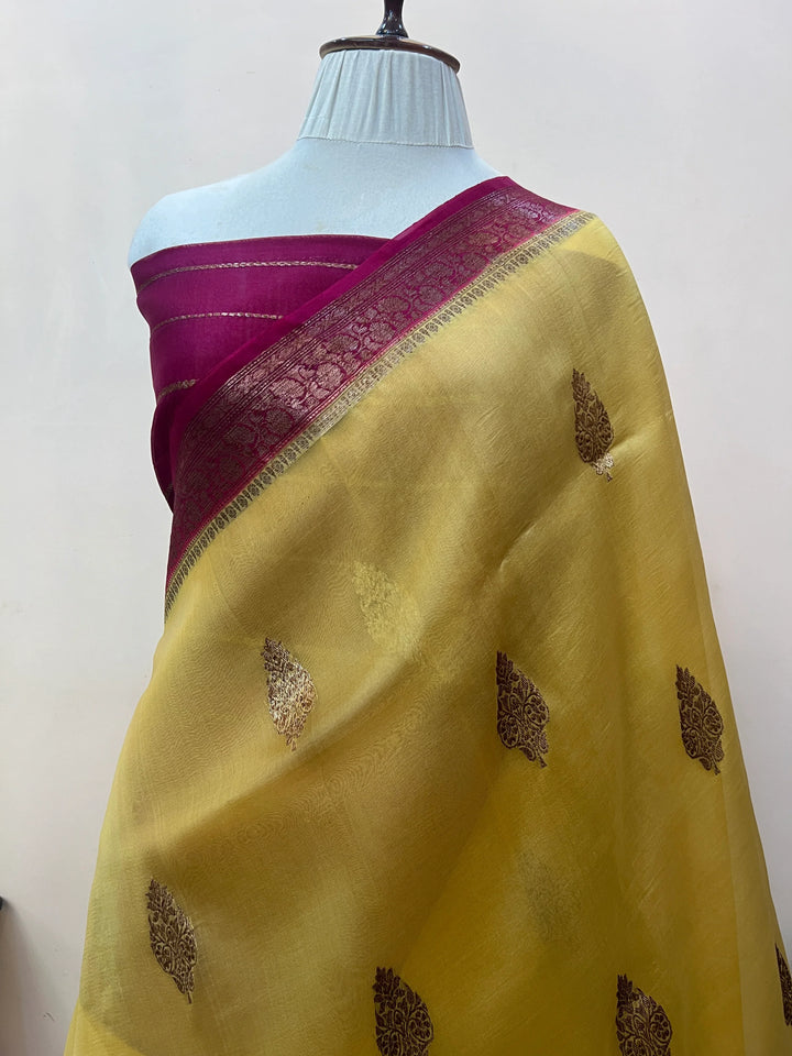 Beige Pure Kora Silk Handloom Banarasi Saree