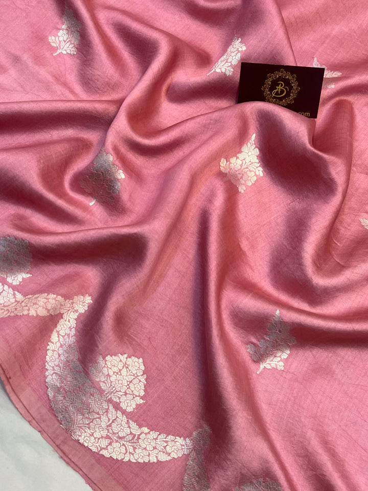 Baby Pink Pure Silk Handloom Banarasi Saree with Scallop Border