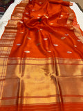 Orange Banarasi Handloom Kora Silk Saree - Aura Benaras