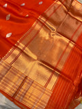 Orange Banarasi Handloom Kora Silk Saree - Aura Benaras