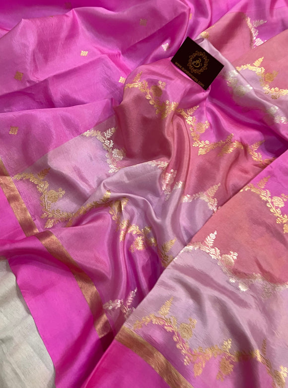 Baby Pink Pure Banarasi Handloom Silk Saree - Aura Benaras