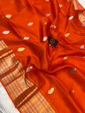 Orange Banarasi Handloom Kora Silk Saree - Aura Benaras