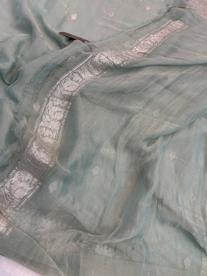 Pre Order :: Mint Blue Pure Chiffon Tissue Silk Banarasi Saree