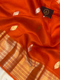 Orange Banarasi Handloom Kora Silk Saree - Aura Benaras