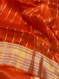 Orange Banarasi Handloom Kora Silk Saree - Aura Benaras