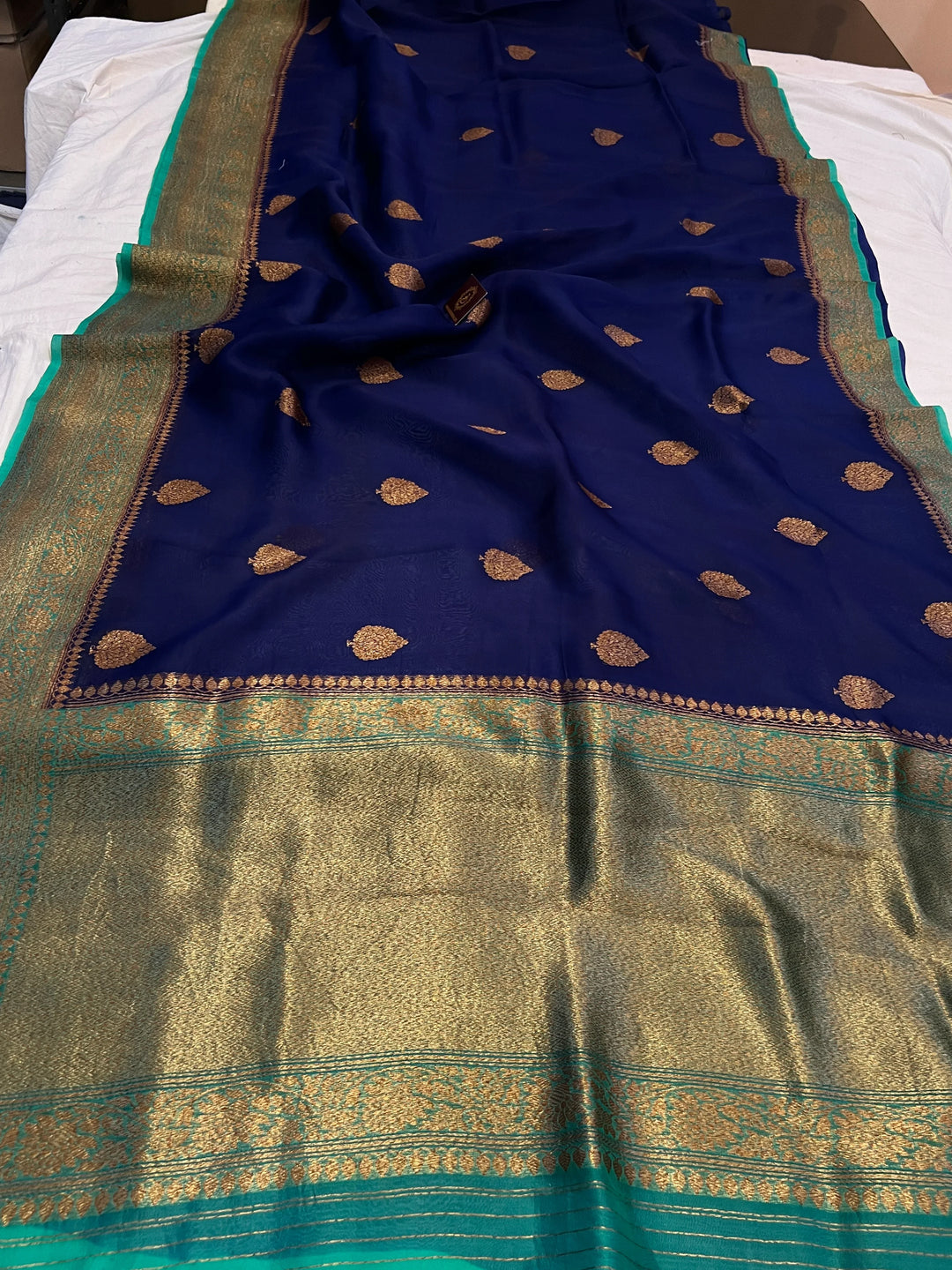 Navy Blue Pure Kora Silk Handloom Banarasi Saree