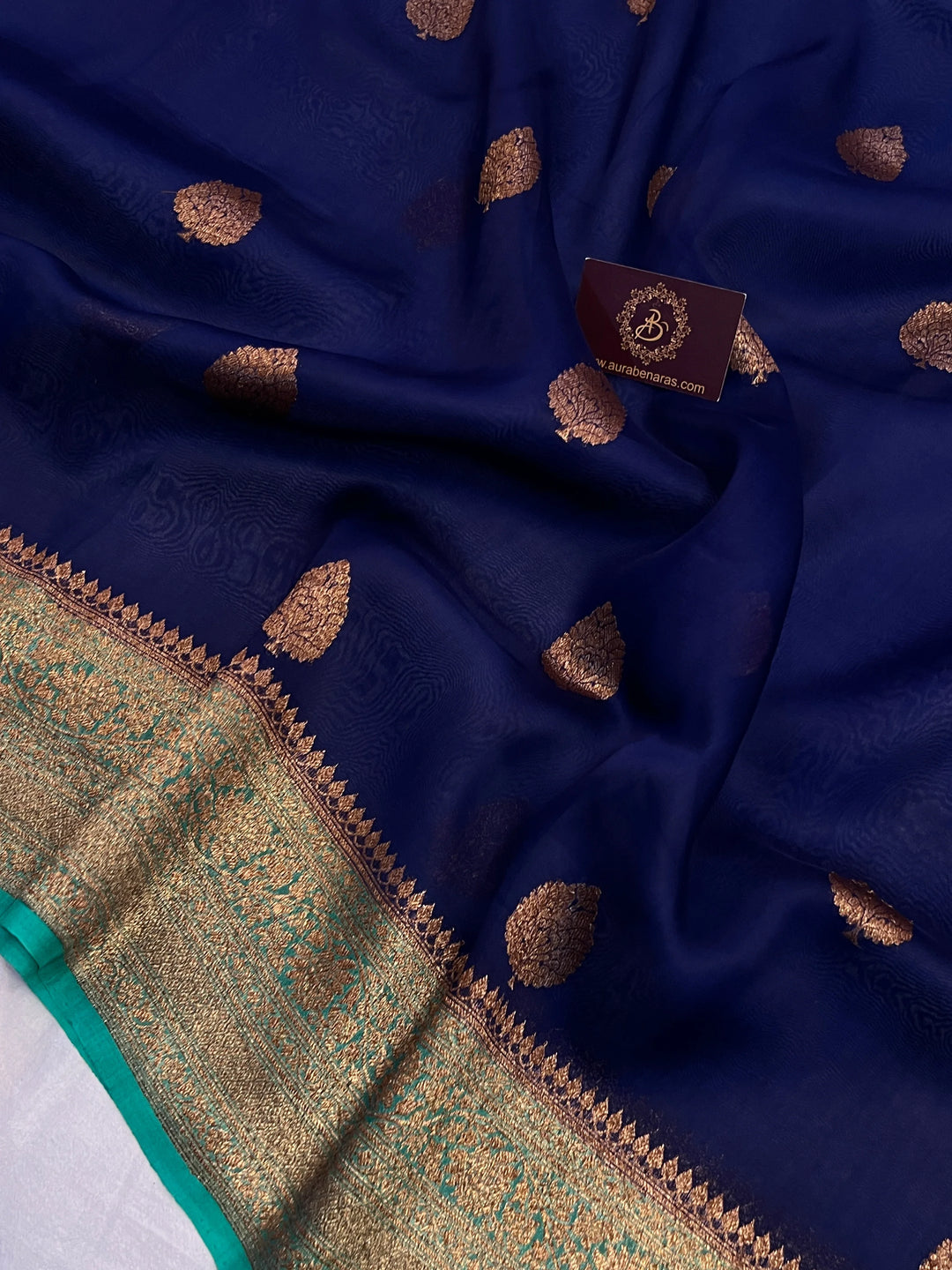 Navy Blue Pure Kora Silk Handloom Banarasi Saree