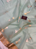 Pani Blue Banarasi Handloom Kora Silk Saree - Aura Benaras