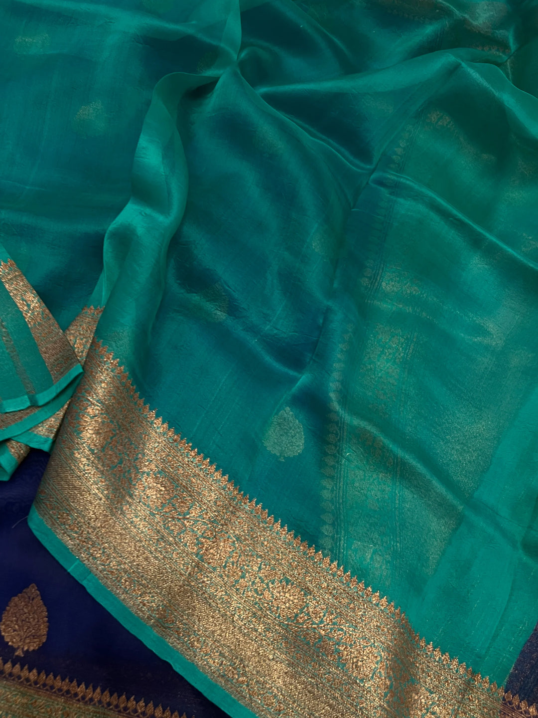 Navy Blue Pure Kora Silk Handloom Banarasi Saree