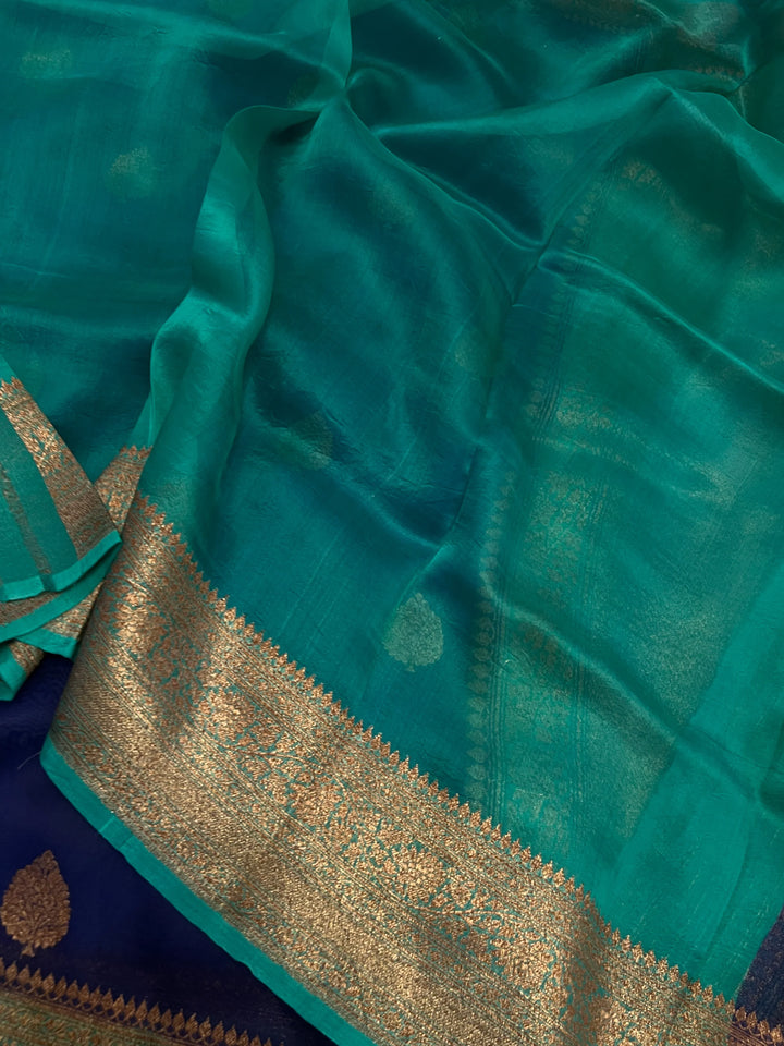 Navy Blue Pure Kora Silk Handloom Banarasi Saree