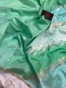 Sea Green Pure Banarasi Handloom Silk Saree - Aura Benaras