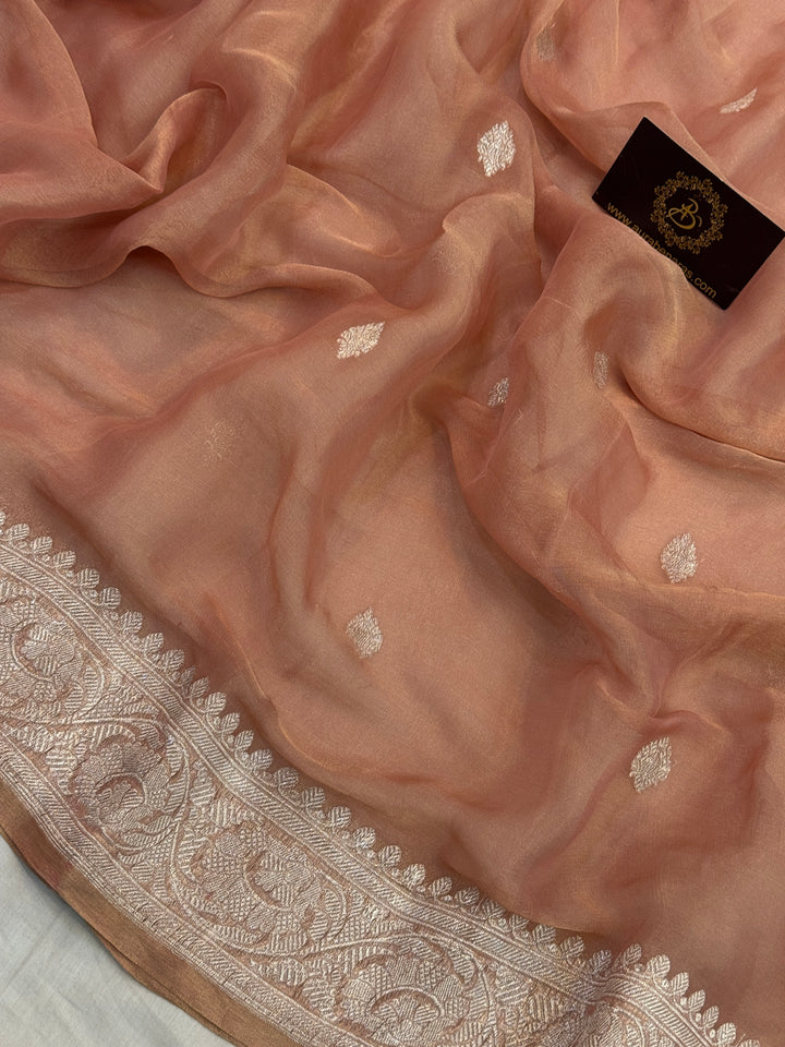 Pre Order :: Peach Pure Chiffon Tissue Silk Banarasi Saree