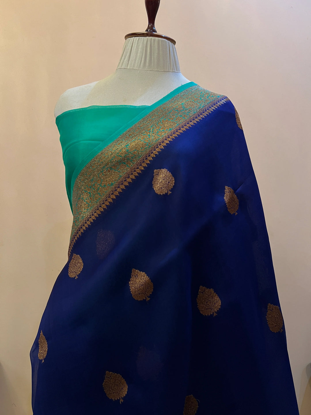 Navy Blue Pure Kora Silk Handloom Banarasi Saree