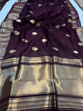 Brown Banarasi Handloom Kora Silk Saree - Aura Benaras