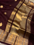 Brown Banarasi Handloom Kora Silk Saree - Aura Benaras