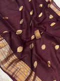 Brown Banarasi Handloom Kora Silk Saree - Aura Benaras