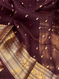 Brown Banarasi Handloom Kora Silk Saree - Aura Benaras