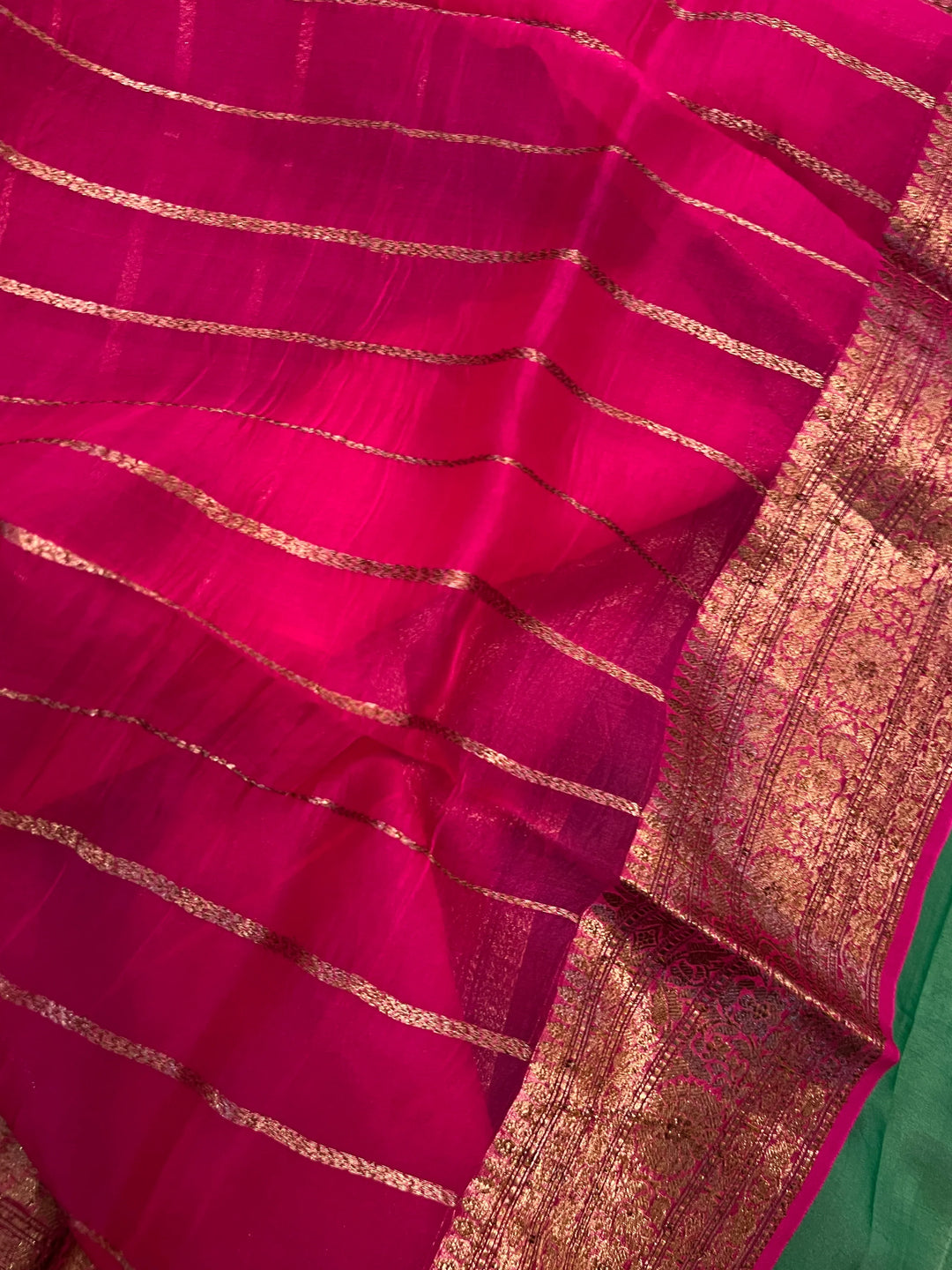 Bottle Green Pure Kora Silk Handloom Banarasi Saree