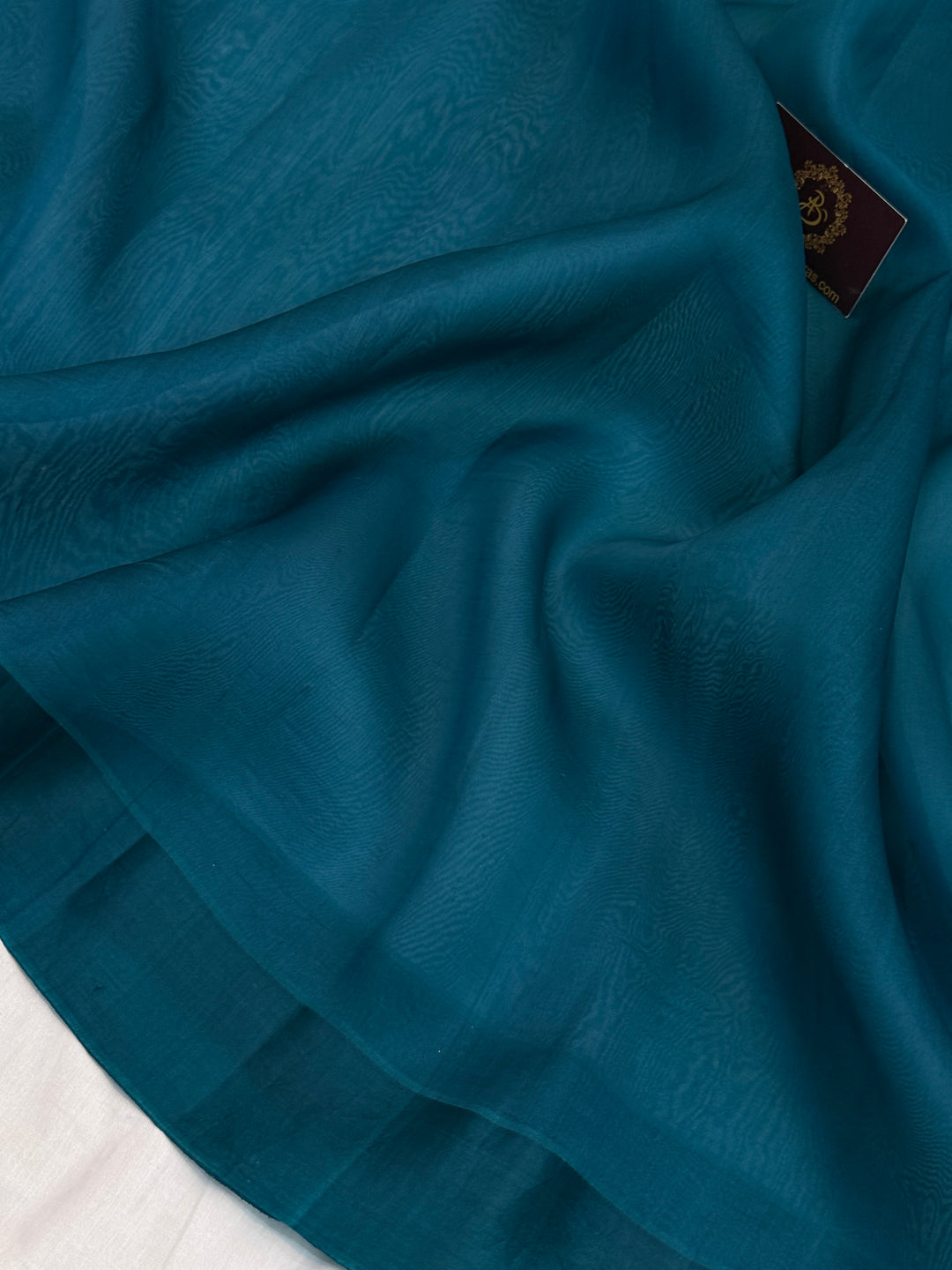 Teal Blue Pure Kora Silk Handloom Banarasi Saree