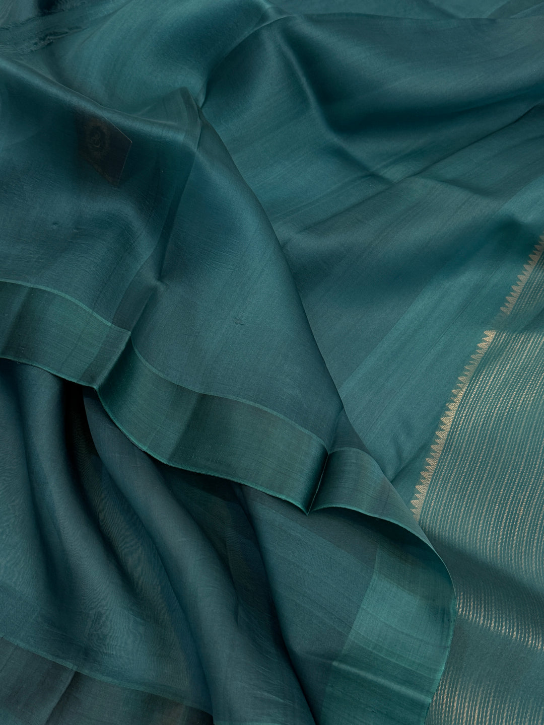 Teal Blue Pure Kora Silk Handloom Banarasi Saree