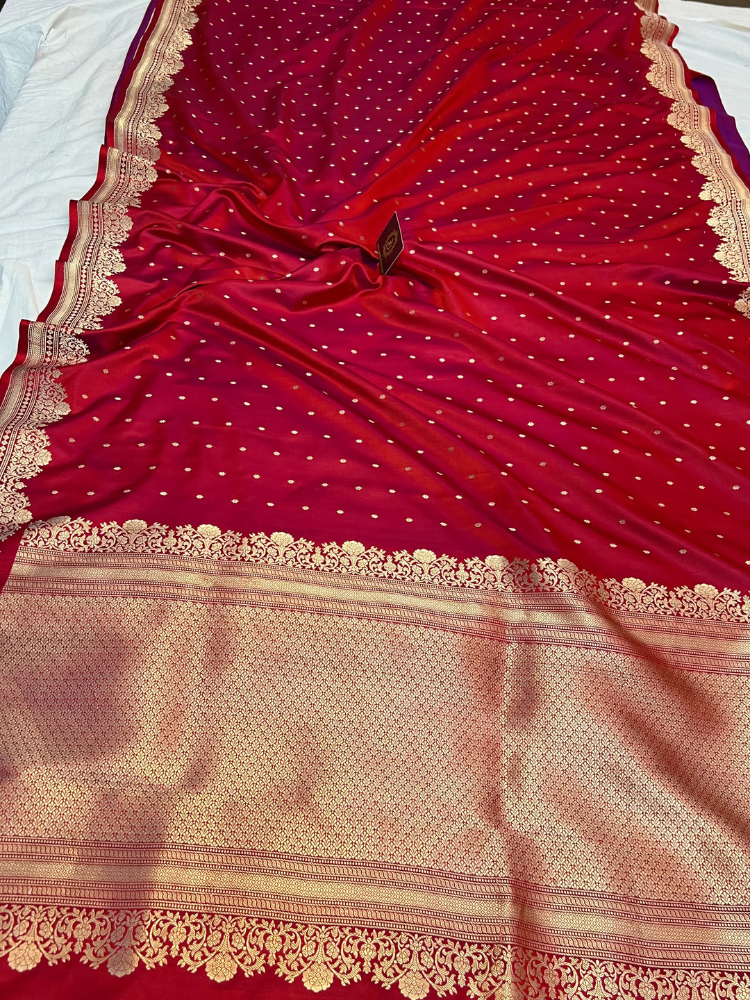 Maroon Pure Banarasi Handloom Mashru Silk Saree