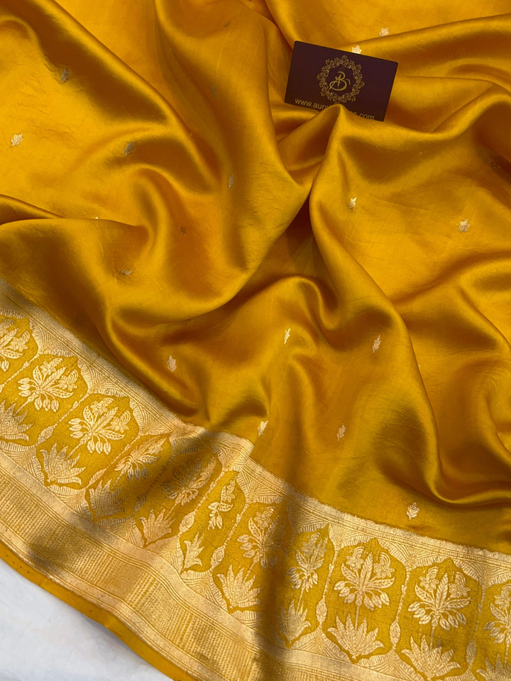 Yellow Banarasi Silk Saree | Kadhwa & Designer Border