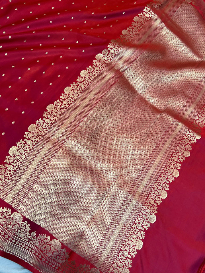 Maroon Pure Banarasi Handloom Mashru Silk Saree