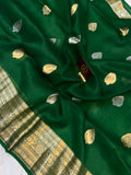 Dark Green Banarasi Handloom Kora Silk Saree - Aura Benaras