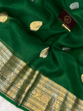 Dark Green Banarasi Handloom Kora Silk Saree - Aura Benaras