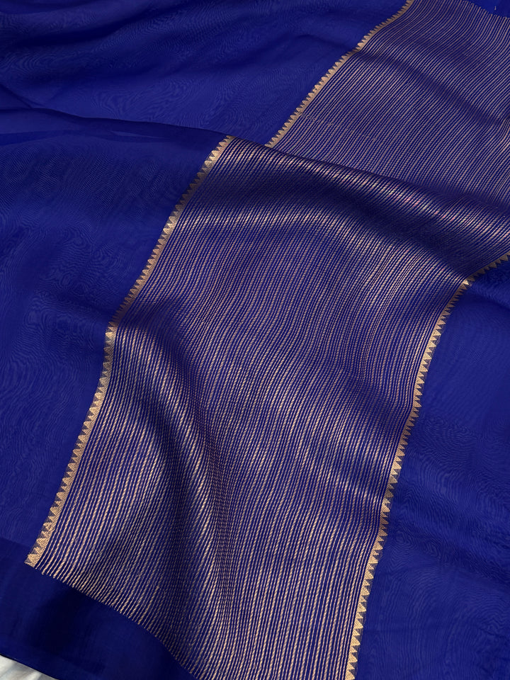 Royal Blue Pure Kora Silk Handloom Banarasi Saree