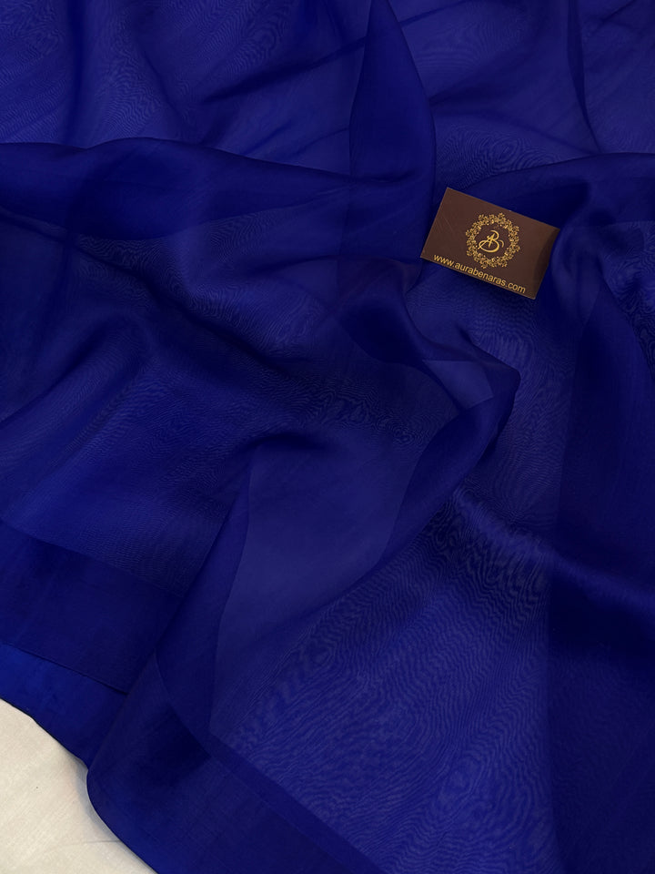 Royal Blue Pure Kora Silk Handloom Banarasi Saree