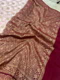 Pale Peach Pure Banarasi Khaddi Crepe Silk Saree - Aura Benaras