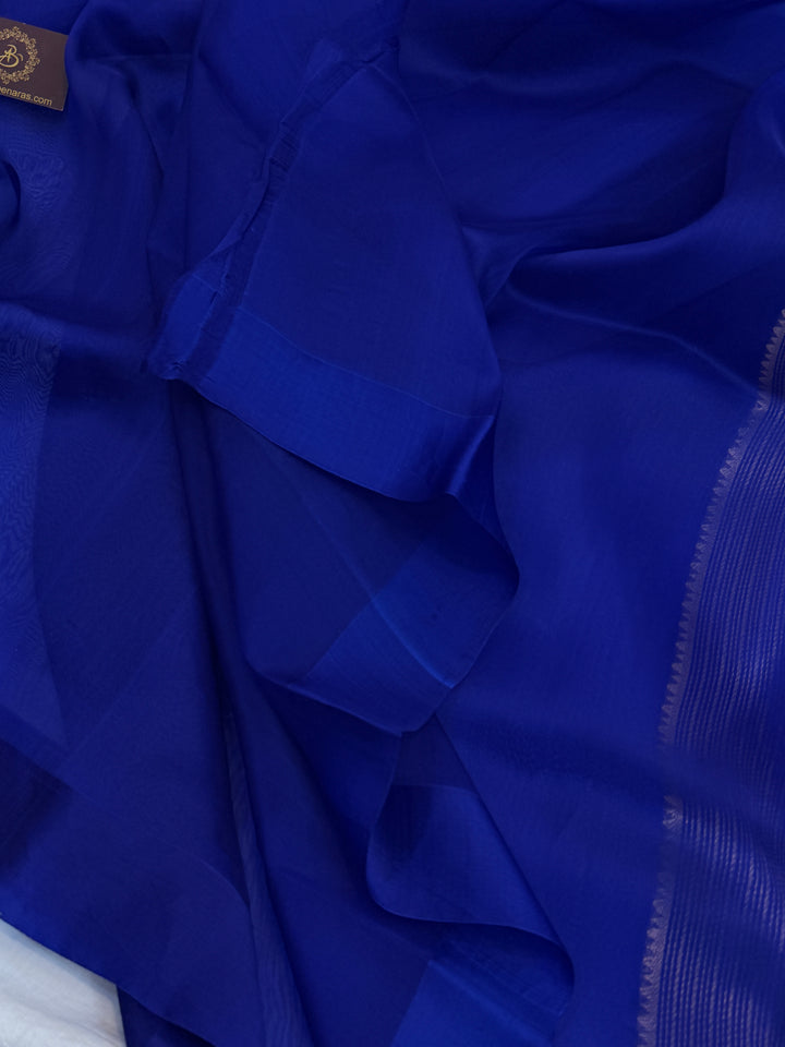 Royal Blue Pure Kora Silk Handloom Banarasi Saree