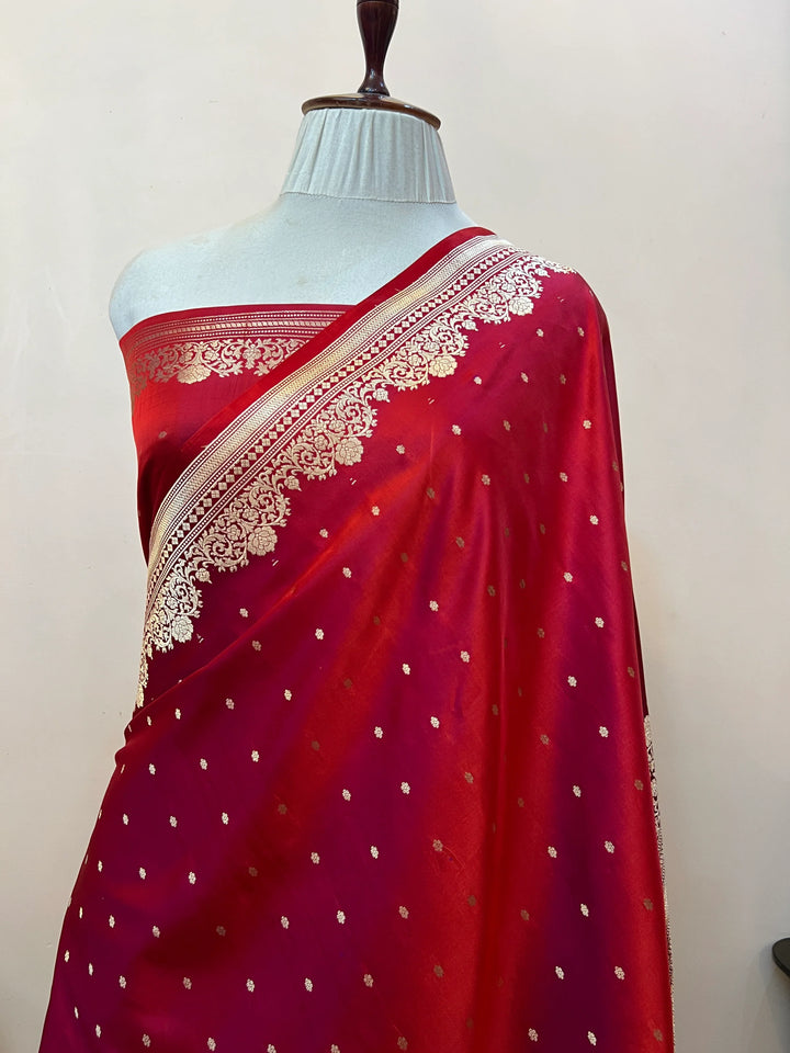 Maroon Pure Banarasi Handloom Mashru Silk Saree