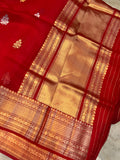 Red Banarasi Handloom Kora Silk Saree - Aura Benaras