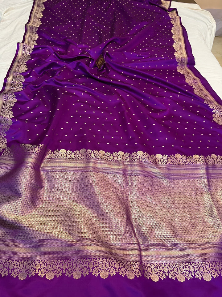 Purple Pure Banarasi Handloom Mashru Silk Saree