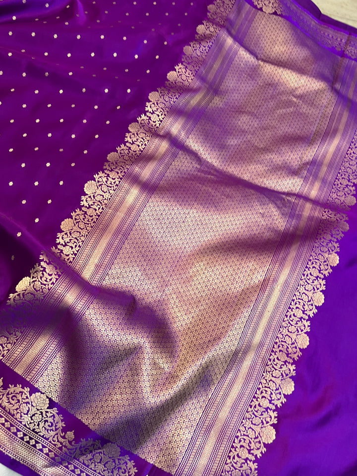 Purple Pure Banarasi Handloom Mashru Silk Saree