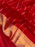 Red Banarasi Handloom Kora Silk Saree - Aura Benaras