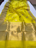 Lemon Yellow Banarasi Handloom Kora Silk Saree - Aura Benaras