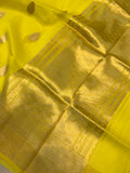 Lemon Yellow Banarasi Handloom Kora Silk Saree - Aura Benaras